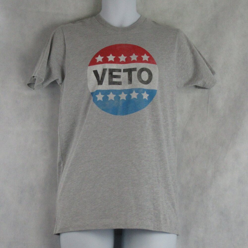 Goodie Two Sleeves Young Men's Veto Politics Short-Sleeve T-Shirt, Gray, Small